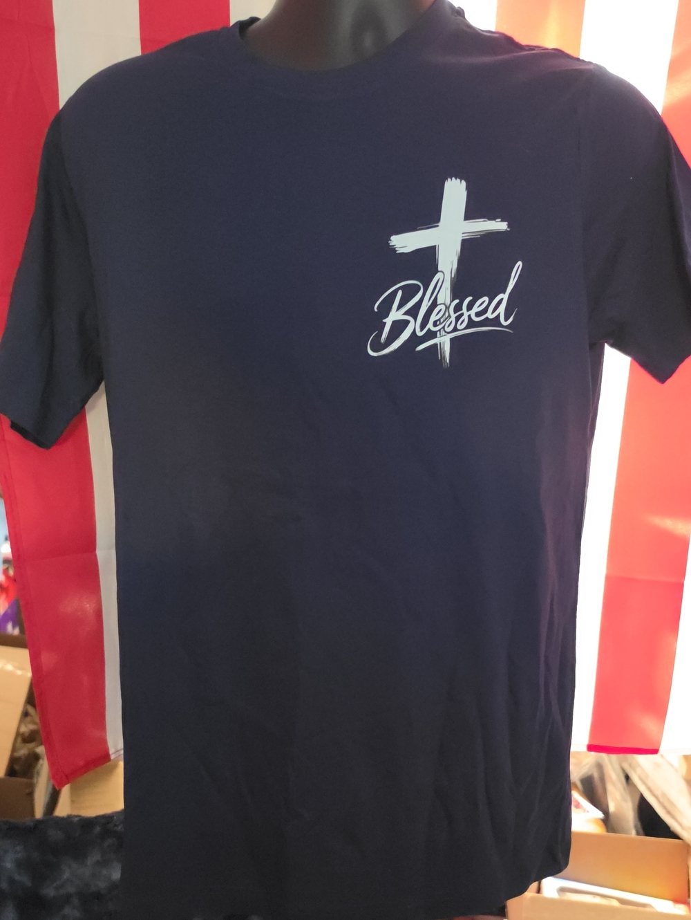 Blessed Cross Graphic Tee - Navy Short Sleeve